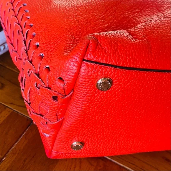 Henri BENDEL Orange Coral Leather Noho Novelty Gusset Large Braided Work Bag - Picture 7 of 16